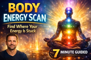 Alex Akselrod demonstrating the heart-centered hand position for energy scanning at Reiki Dome.